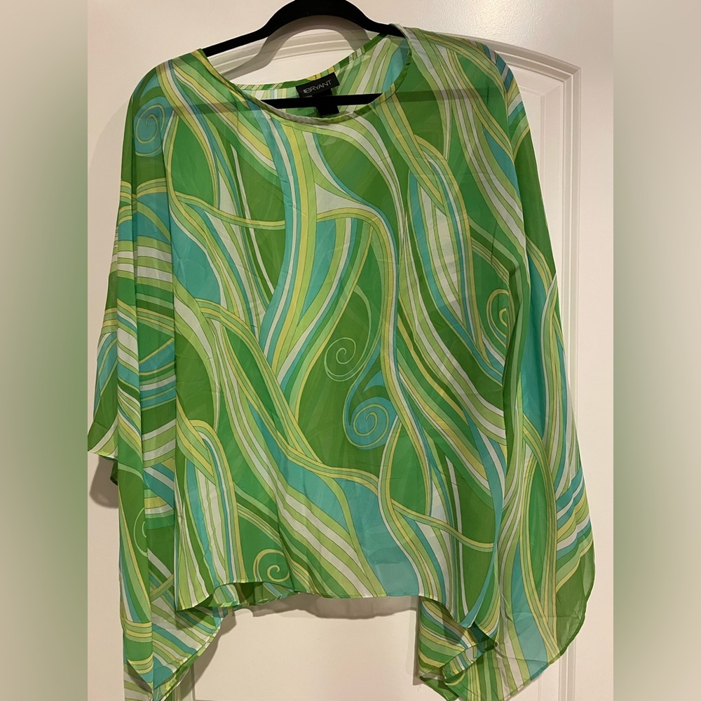 Lane Bryant Green and Yellow Swirl Batwing Sleeve Top